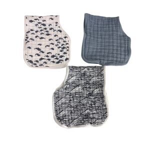 Pottery Barn Organic Jack Muslin Cotton Burp Cloth Set Lot of 3 Blue Baby Boy #2